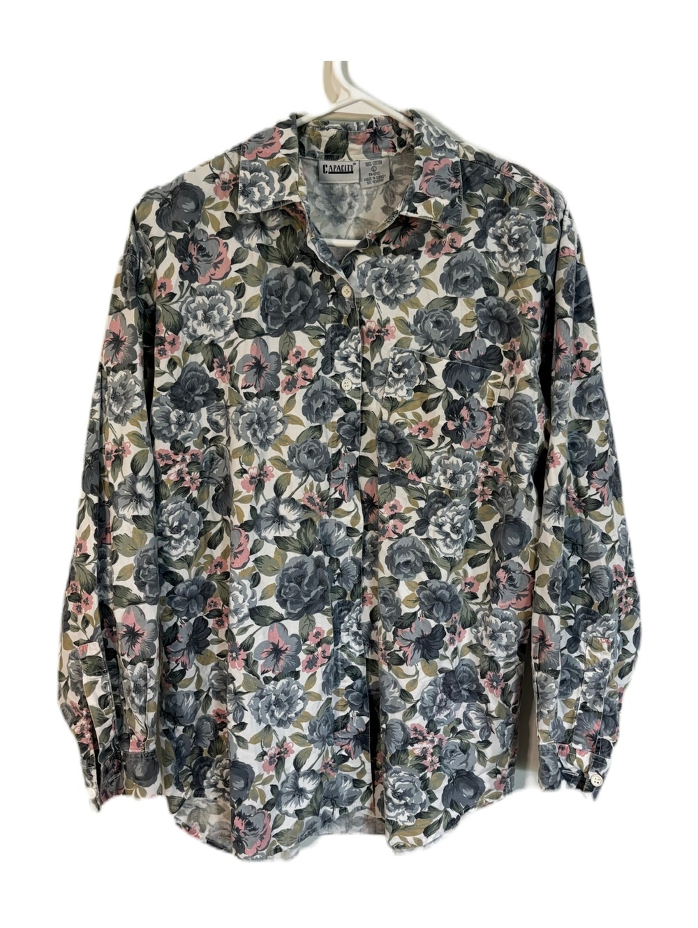 Capacity Vintage Floral Button Up Shirt Women's Large 100% Cotton Shoulder Pads